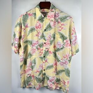 VTG Pineapple Juice Aloha Hawaiian Rayon Shirt Men Large Yellow Floral Flowers L